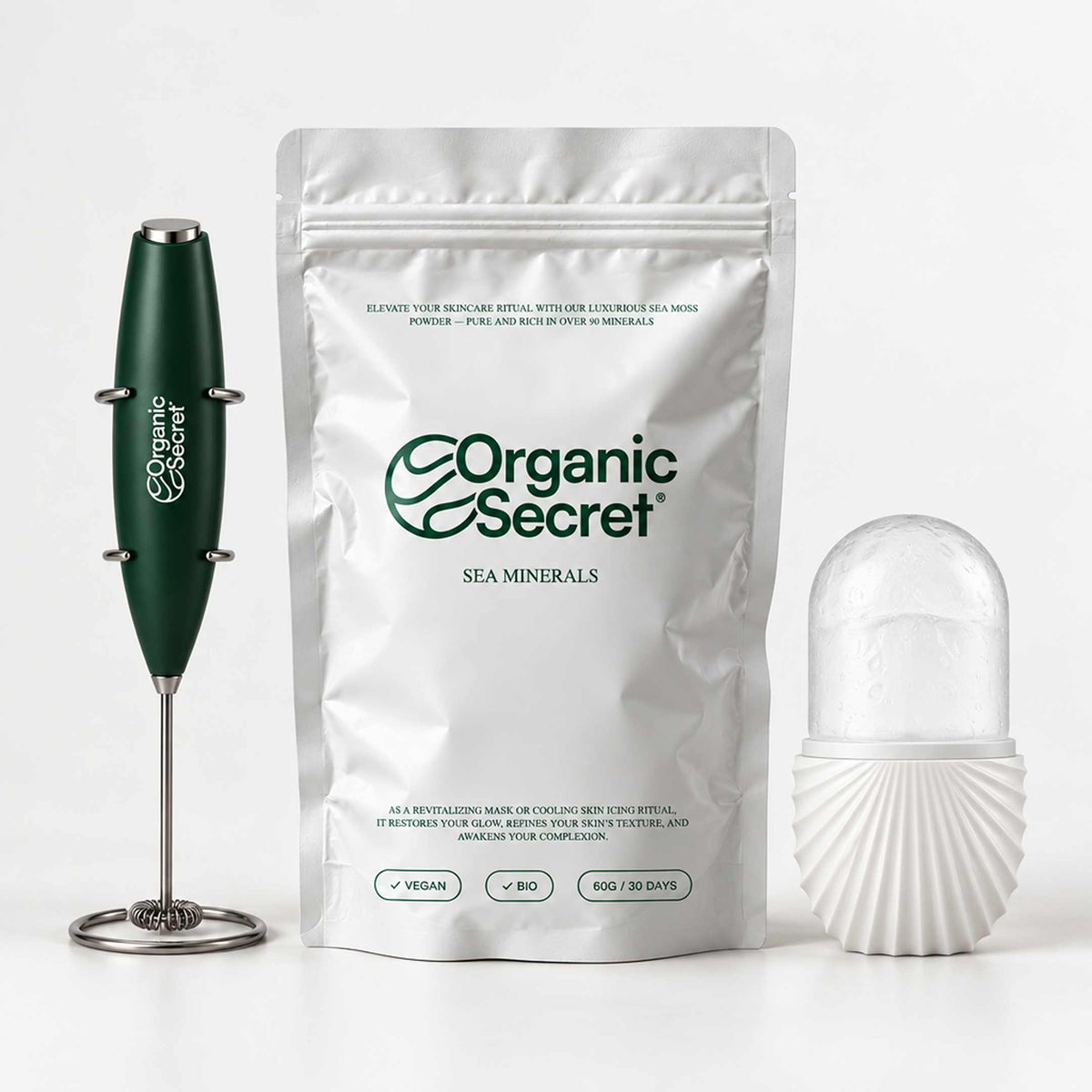 Sea Moss Gel Hautpflege Bundle mit Rührstab und Ice Roller